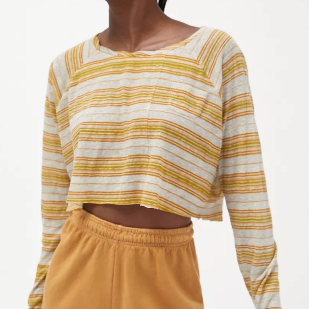 UO Out From Under boho stripe cropped long sleeve tee NWT